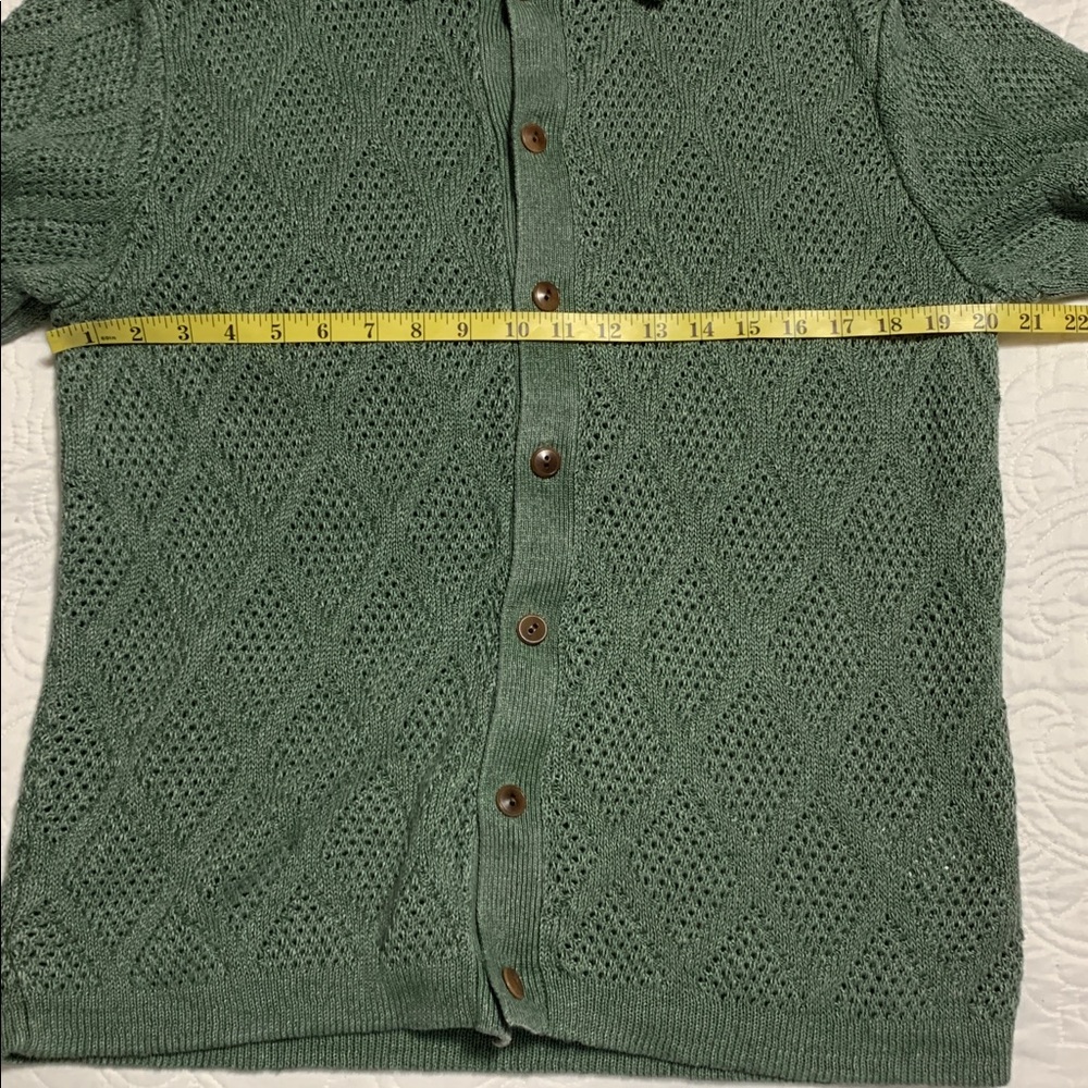 J. Crew Men’s Green Short-Sleeve Linen Diamond-Stitch Large Sweater Polo - Picture 10 of 12